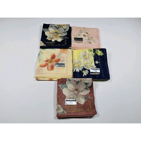Renoma Paris Floral Lot Of 5 Cotton Handkerchief Neckerchief Bandana Scarf - Picture 1 of 8